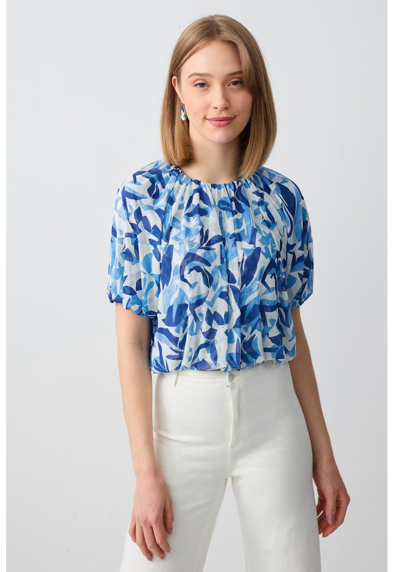 Bluza cu maneci scurte si model - Alb/Albastru
