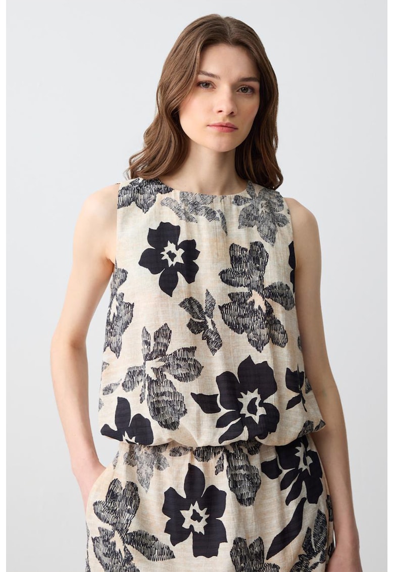 Bluza din amestec de bumbac fara maneci cu model floral - Negru/Bej deschis