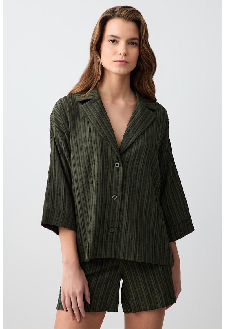 Pantaloni scurti striati cu talie inalta - Verde inchis