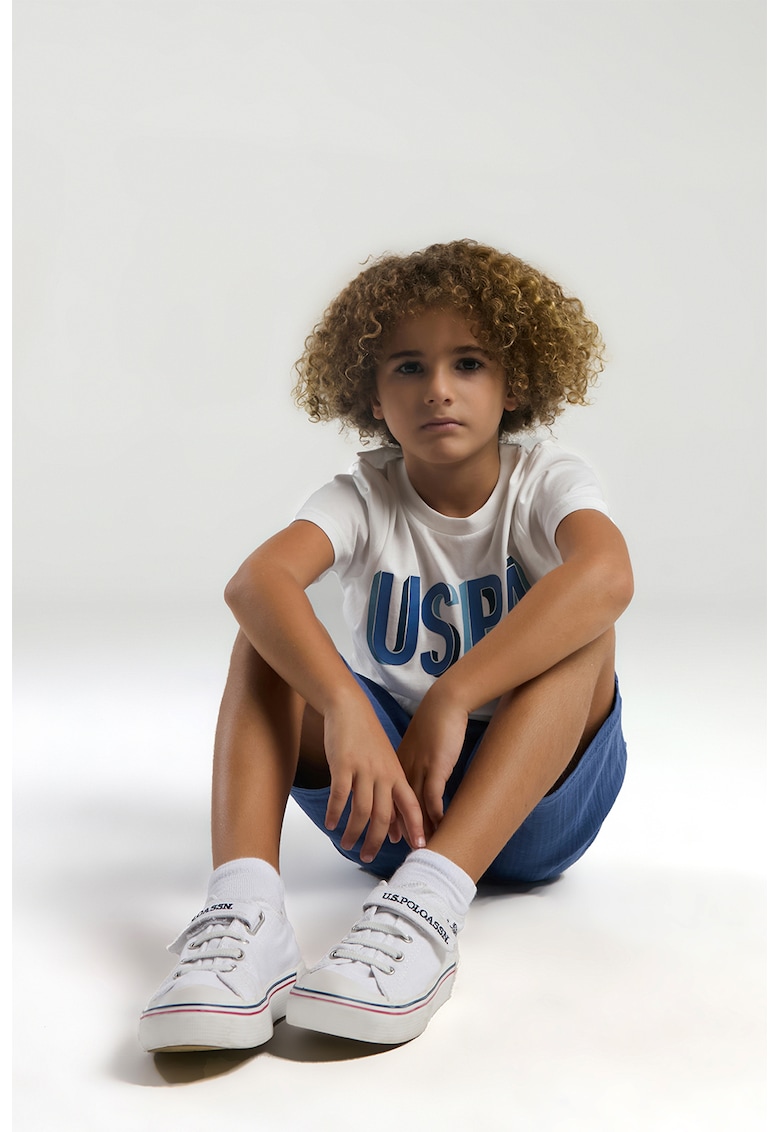 Set de tricou din bumbac si camasi - Albastru royal/Alb optic