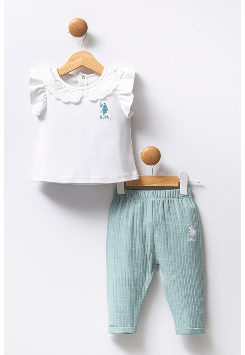 Set de tricou si pantaloni - Verde pal/Alb optic