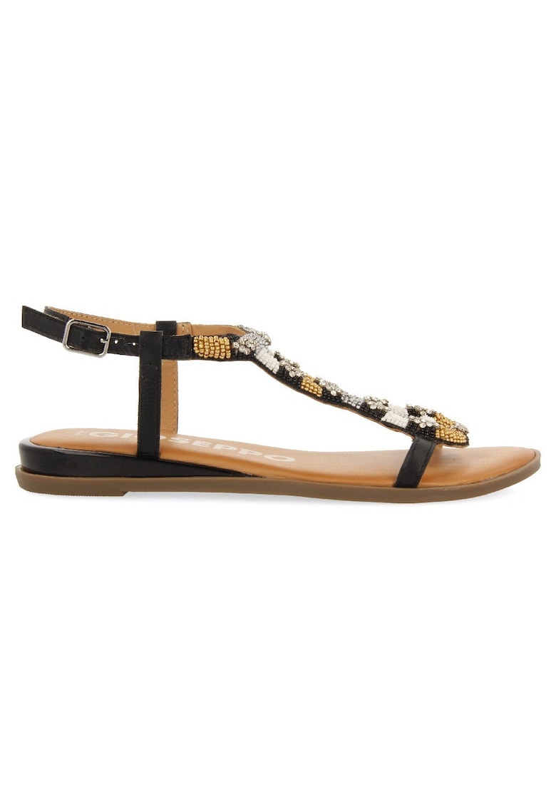 Sandale de piele cu margele - Negru