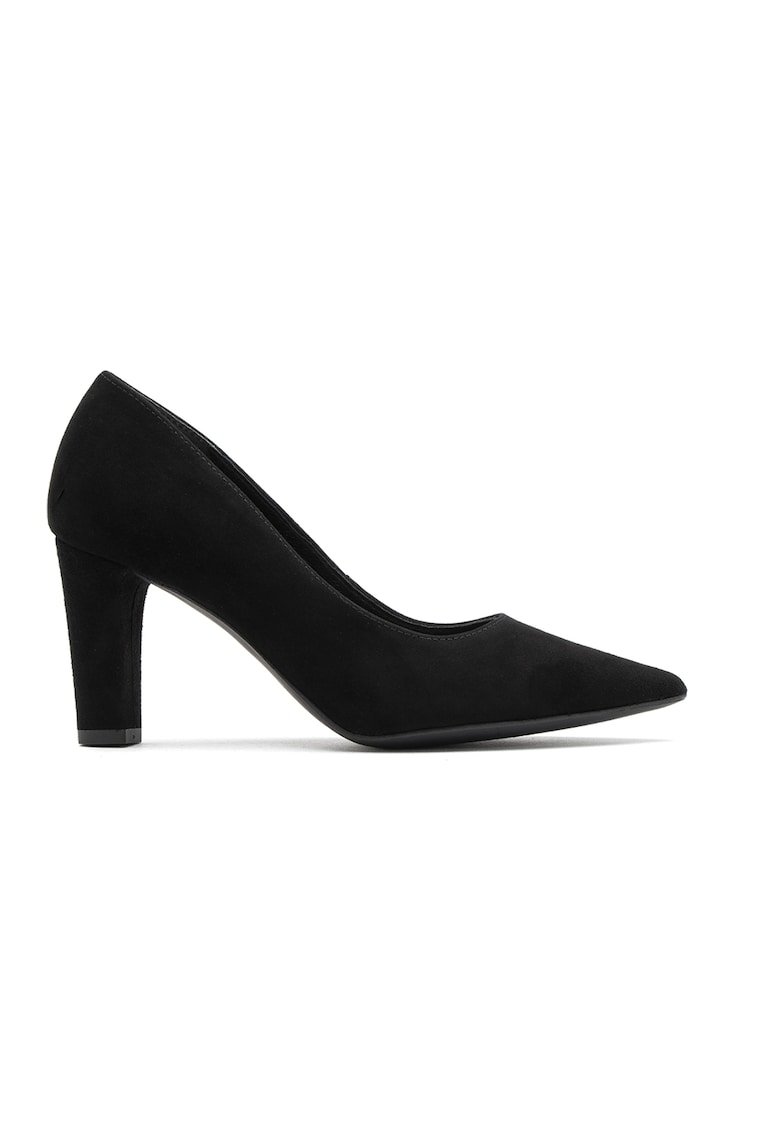 Pantofi de piele intoarsa cu toc masiv Sonia - Negru