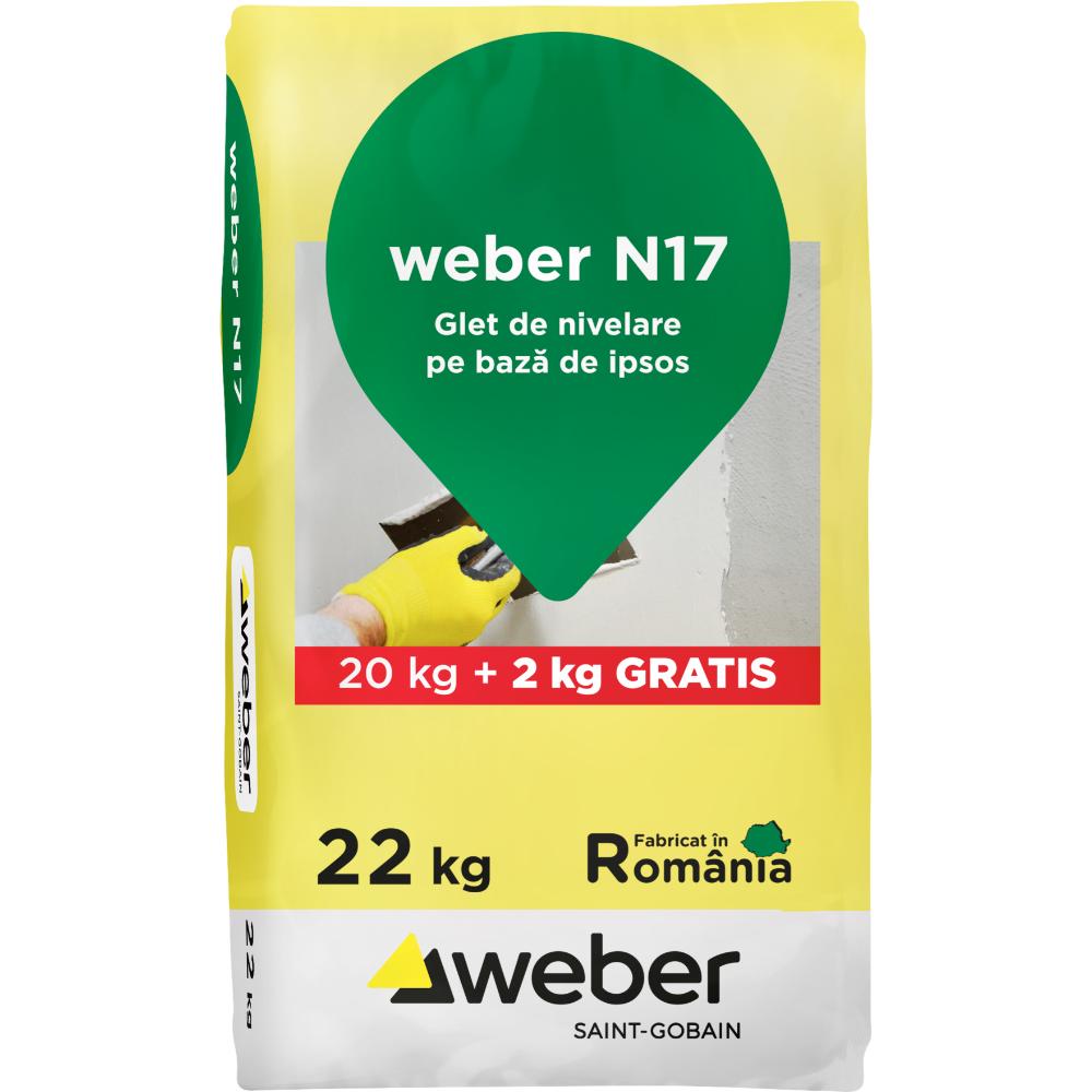 Glet de nivelare Weber N17, pe baza de ipsos, alb, 20 kg + 2 kg overfill