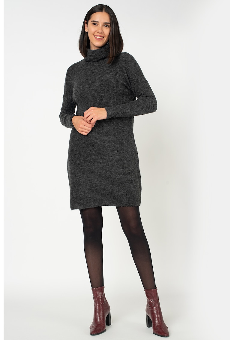 Rochie-pulover cu guler inalt Jana - Gri inchis melange