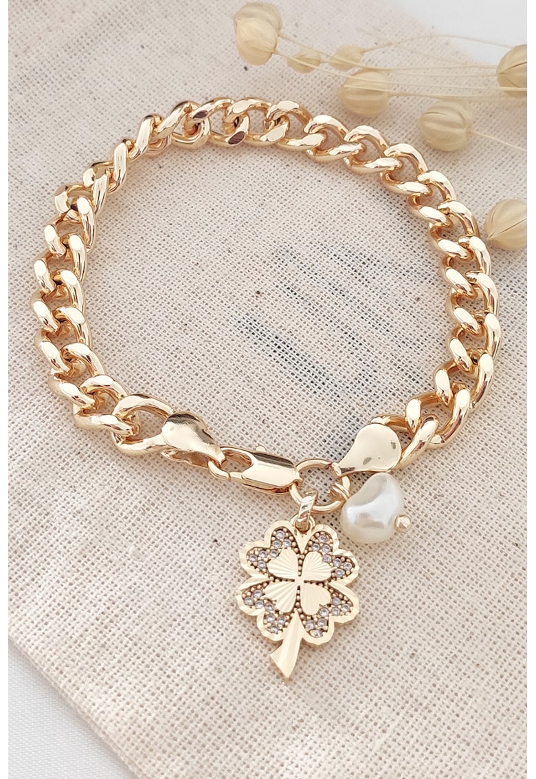 Bratara de lant cu talisman trifoi - Auriu