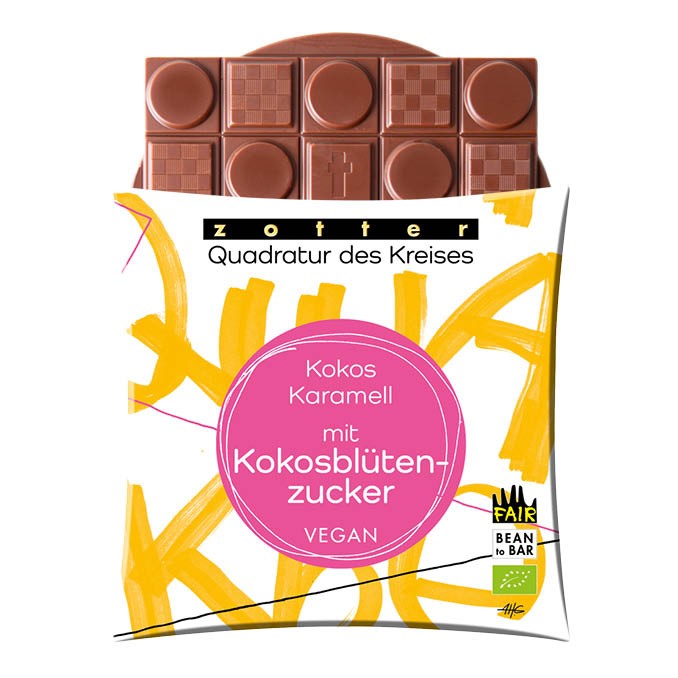 Ciocolata vegana bio si fairtrade cu cocos, caramel si zahar din flori de cocos, 70g Zotter