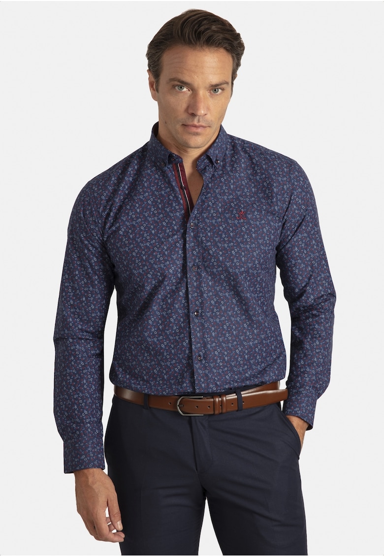 Camasa regular fit cu model - Visiniu/Bleumarin