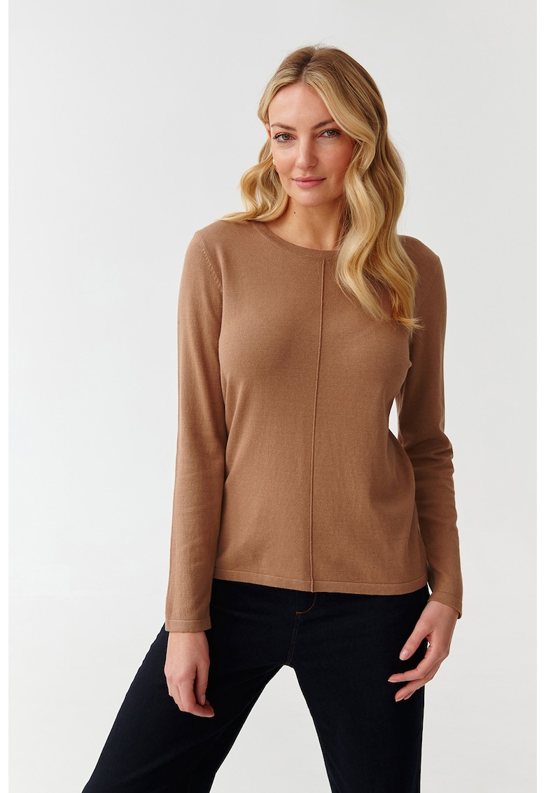 Pulover cu decolteu rotund - Caramel