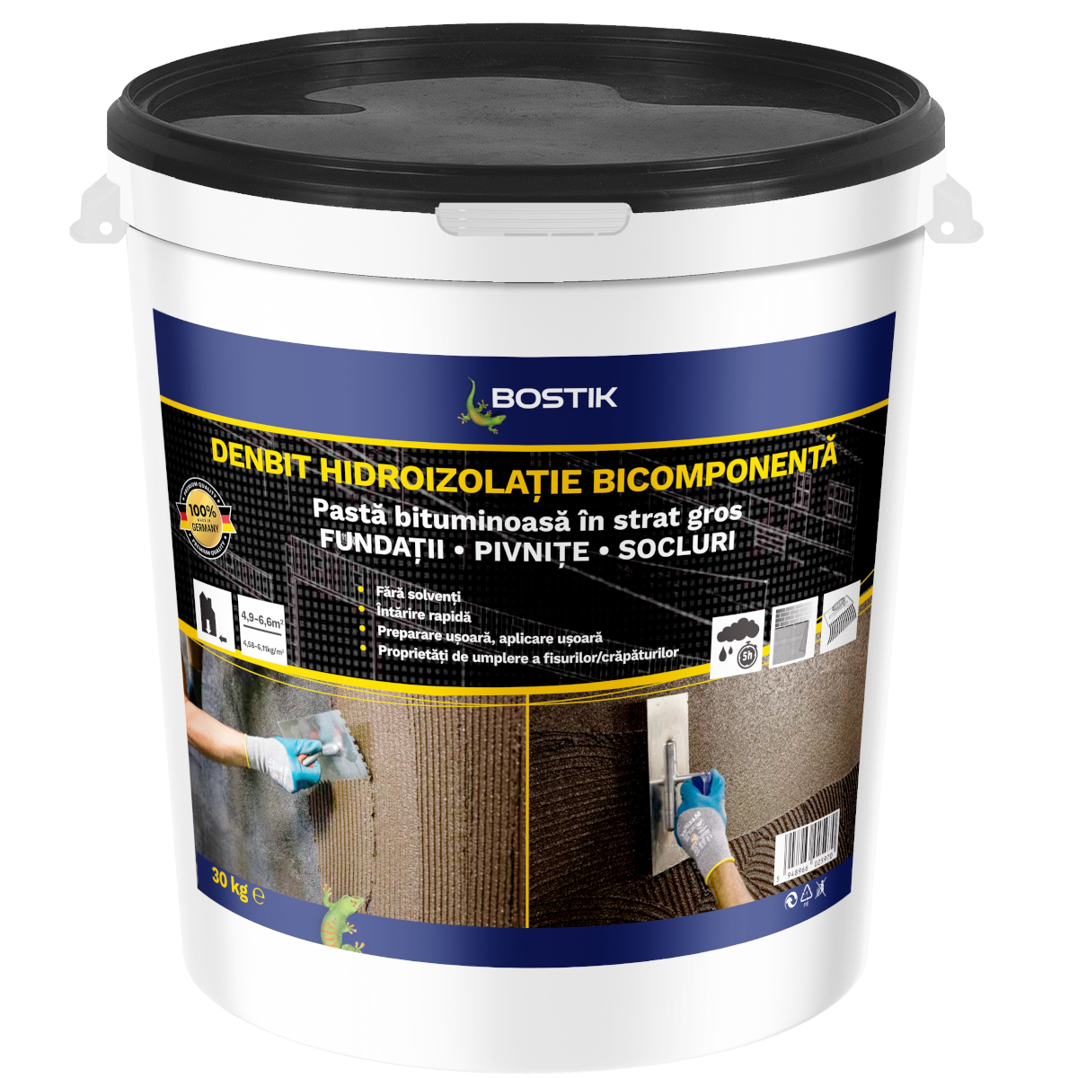 Pasta bituminoasa in strat gros Denbit Block 2K Bostik, negru, 30 kg