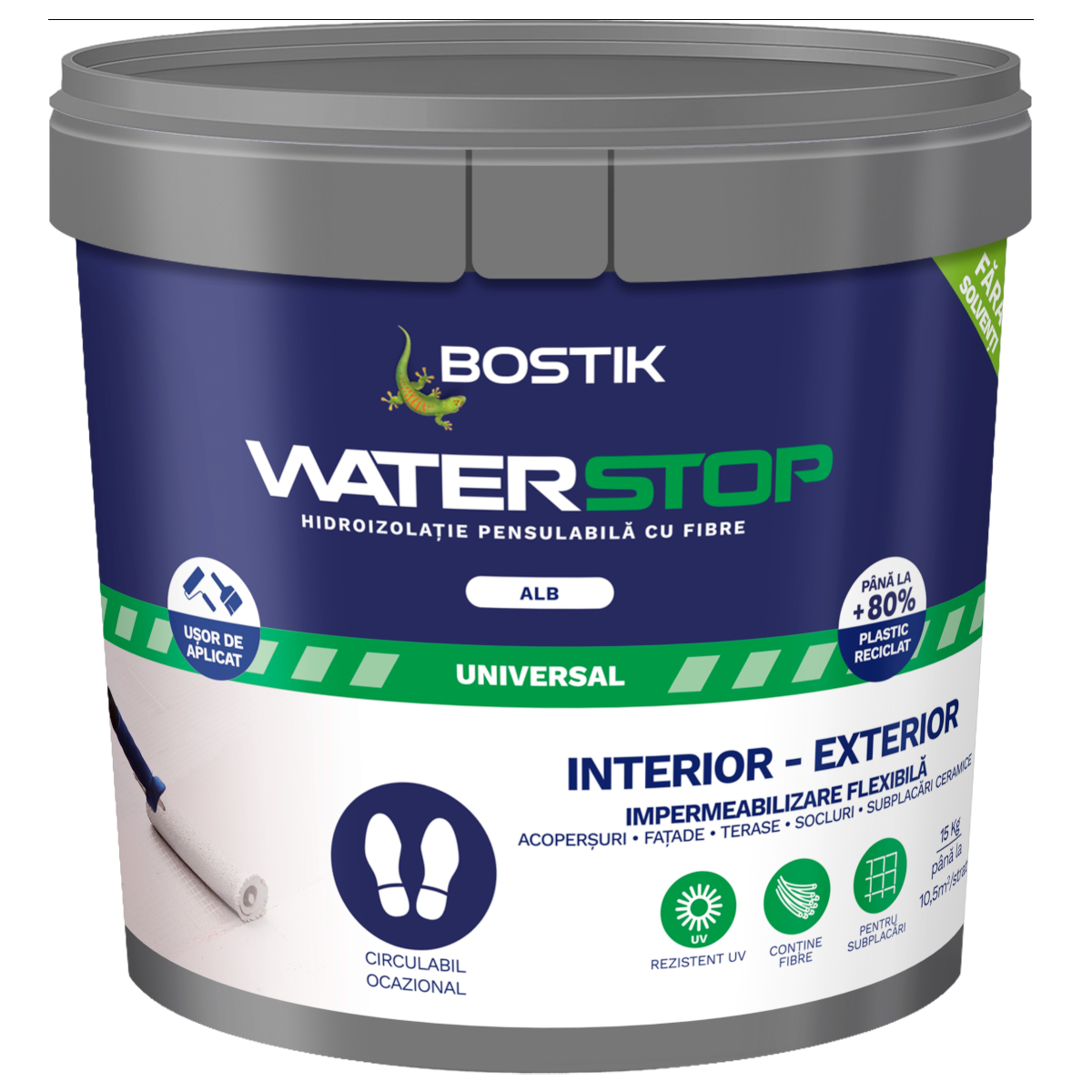Membrana hidroizolatie Bostik Waterstop Acryl Fibre, alb, 5 kg