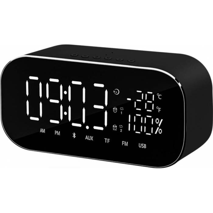 Radio ceas Akai ABTS-S2 cu BT, radio FM, carcasa aluminiu, baterie 1800 mAh, Negru