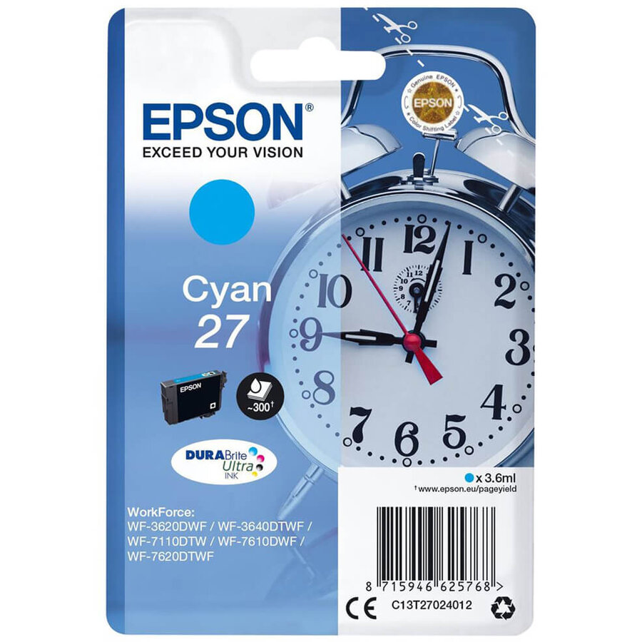 CARTUS CYAN NR.27 C13T27024012 3,6ML ORIGINAL EPSON WORKFORCE WF-7610DWF