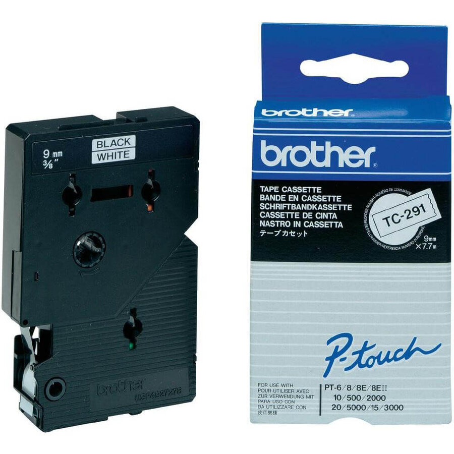 BANDA LAMINATA BLACK ON WHITE TC291 ORIGINAL BROTHER P-TOUCH 9MM