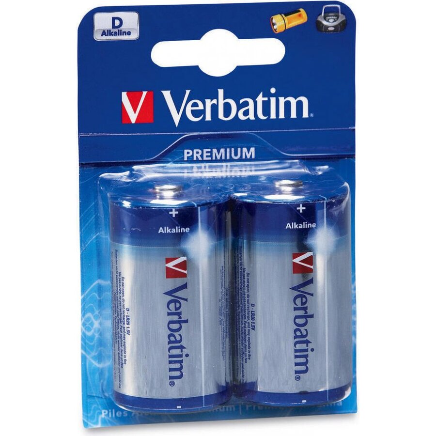 SET 2 BATERII TIP D ALCALINE, VERBATIM 49923  (R20)