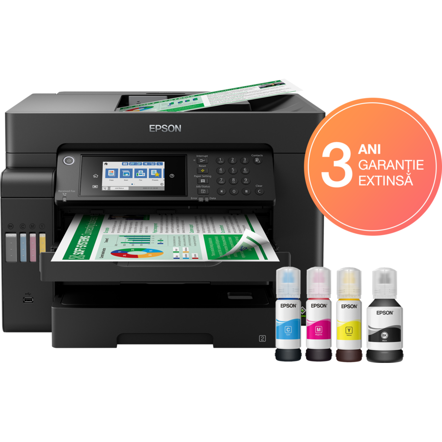 Multifunctional inkjet color CISS Epson L15150, dimensiune A3 (Printare, Copiere, Scanare, Fax), duplex