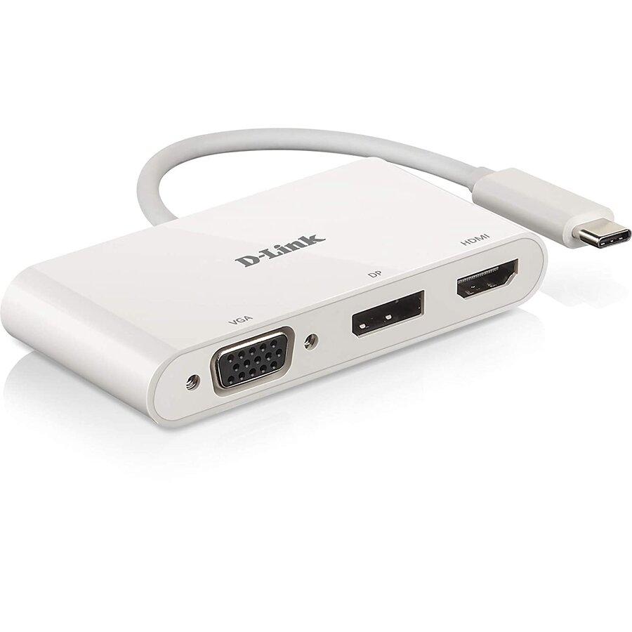 HUB extern D-Link 3 in 1, porturi VGA, Display Port, HDMI, conectare prin USB Type C, cablu 110 mm