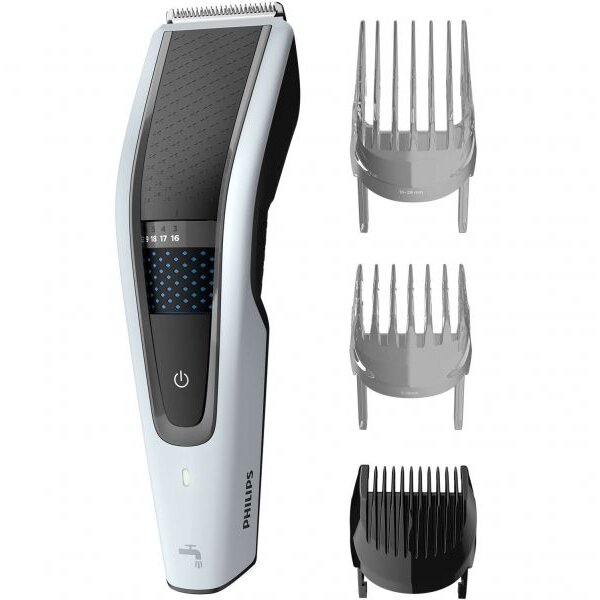 Aparat de tuns Philips HC5610/15, Lavabil, 28 setari lungime, 3 piepteni, Ni-MH, Autonomie 75 min., Negru/Alb