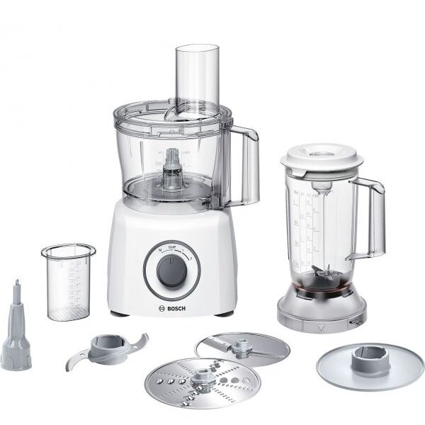 Robot de bucatarie Bosch MCM3200W, 800 W, bol 2.3 l, blender 1 l, 2 viteze, Alb/Gri