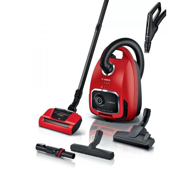 Aspirator cu sac Bosch BGL6PET1, 700W, Sac 4l, Raza 12m, Kit ProAnimal, Perie AirTurbo Plus, Telecomanda, Tornado Red