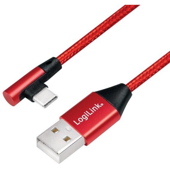 Cablu de date Logilink, CU0146, USB 2.0 (T) la USB 2.0 Type-C (T) la 90 grade, 1m, Premium, Rosu