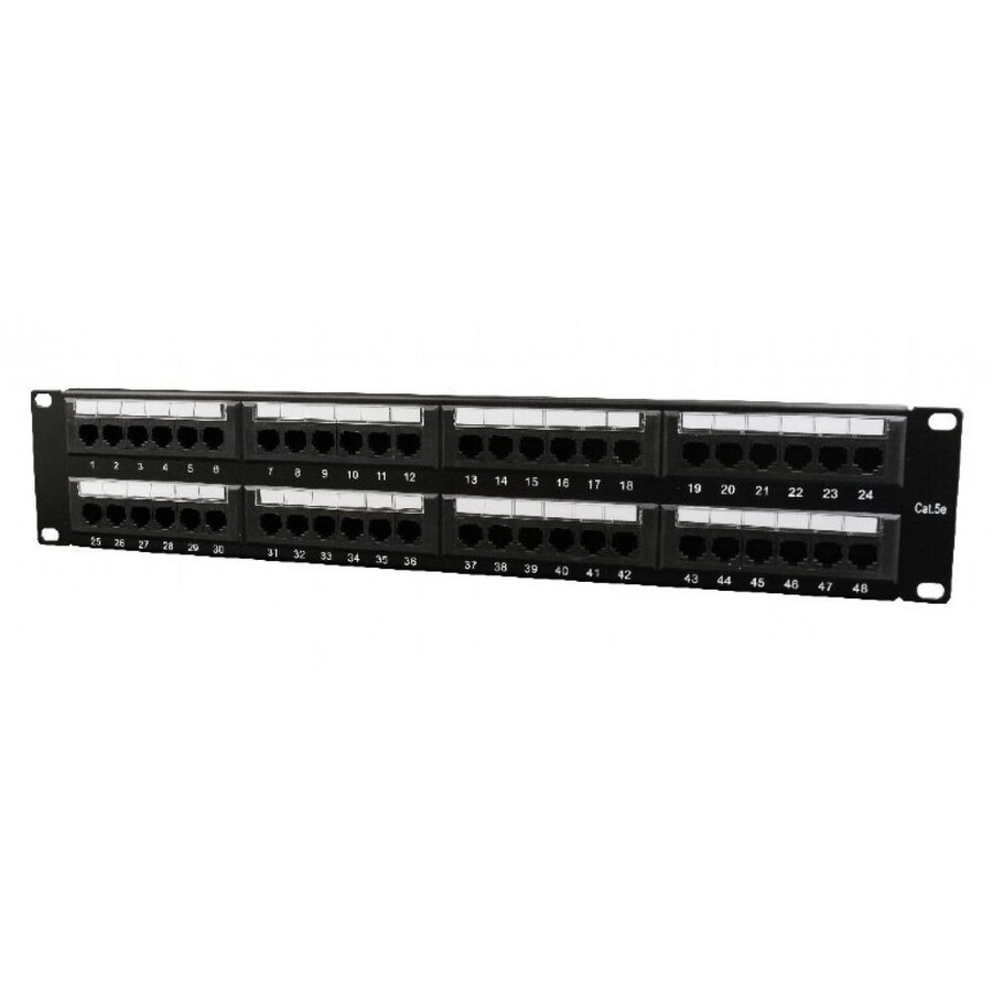 PATCH PANEL GEMBIRD 48 porturi, Cat6, 2U pentru rack 19, suport posterior pt. gestionare cabluri, black, NPP-C648CM-001