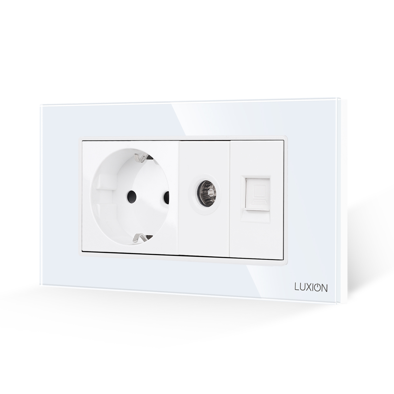 Priza Schuko + TV + Internet cu Rama Din Sticla LUXION, Standard Italian, 4M