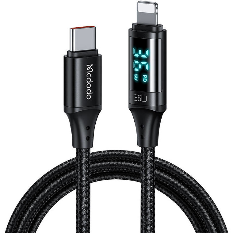 Oferte la Cablu de date CA-1030 cu display, USB-C/Lightning, 36W, 3A, 1.2m, Negru