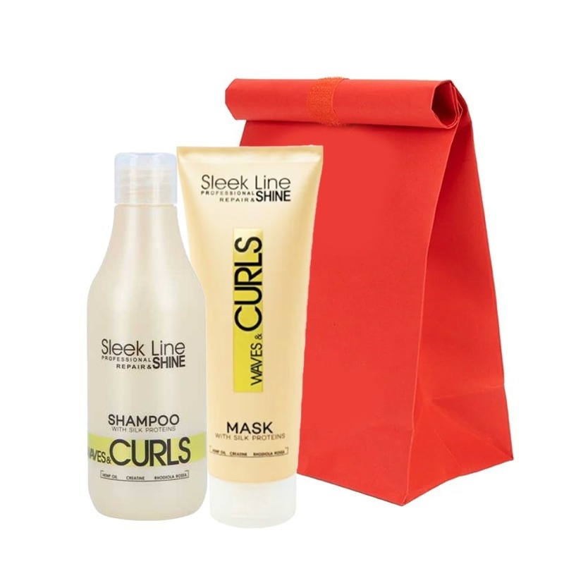 Set Sleek Line Waves & Curls – Sampon, 300 ml si Masca cu proteine din matase, 250 ml