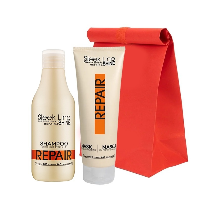 Set Sleek Line Repair – Sampon, 300 ml si Masca cu proteine din matase pentru par deteriorat, 250 ml