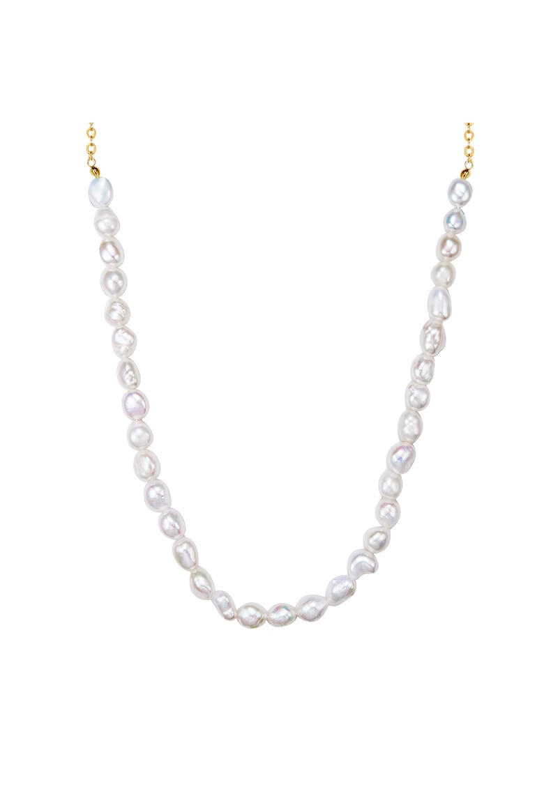 Colier placat cu aur de 14K si decorat cu perle - Alb