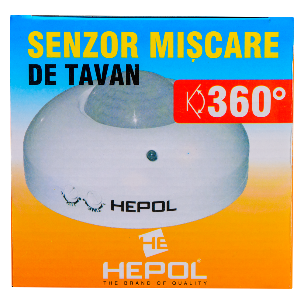 Senzor de miscare de tavan Hepol, 360 grade, alb
