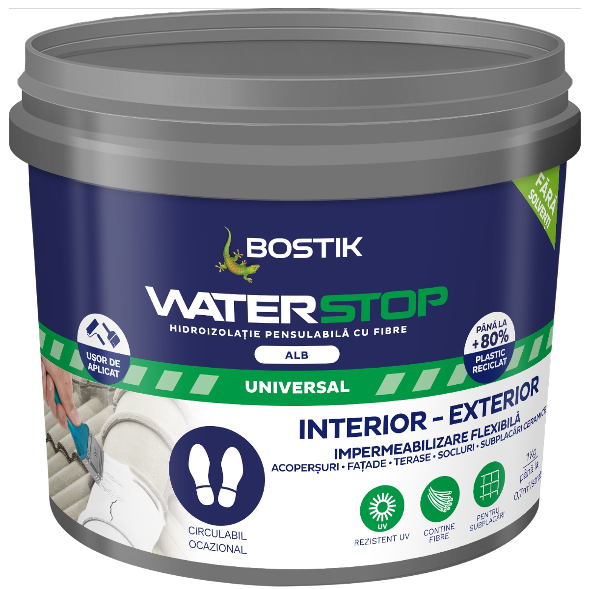 Hidroizolatie pensulabila cu fibre Waserstop Bostik, alb, 1 kg