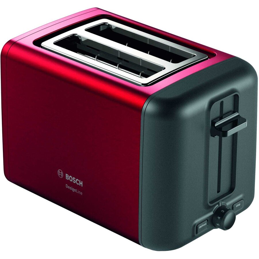 Prajitor de paine Bosch DesignLine TAT3P424, 970W, 2 felii, rosu