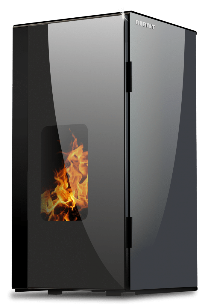 Termosemineu pe peleti Burnit Vision Grey 13 kw echipat cu pompa de circulatie vas de expansiune automatizare suprafata pana la 80 metri patrati