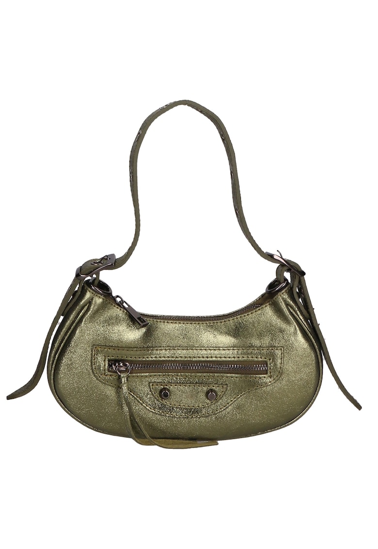 Geanta crossbody de piele cu aspect metalic - Verde