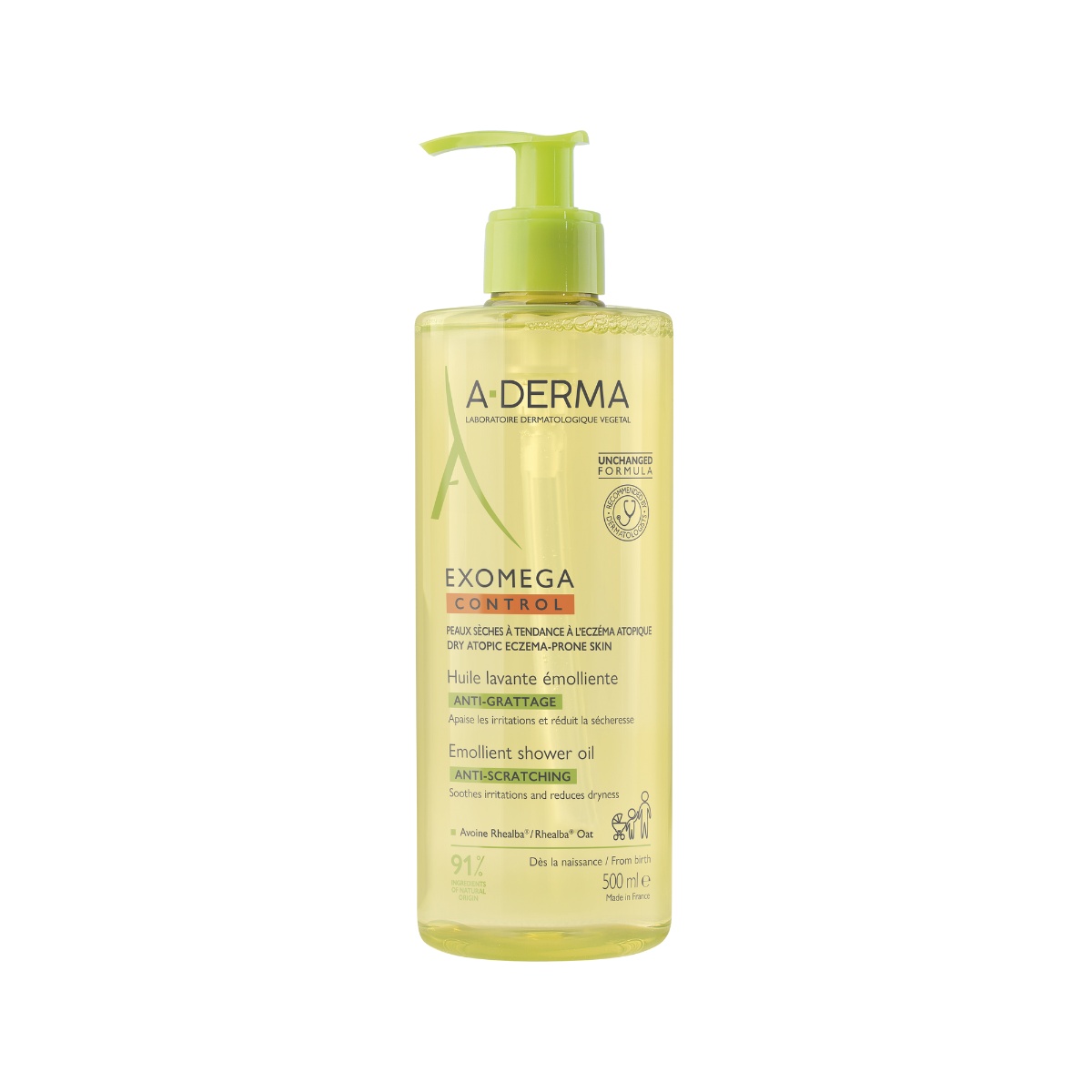 Ulei de dus A-Derma Exomega Control pentru piele uscata si atopica (Concentratie: Ulei de baie, Gramaj: 500 ml)