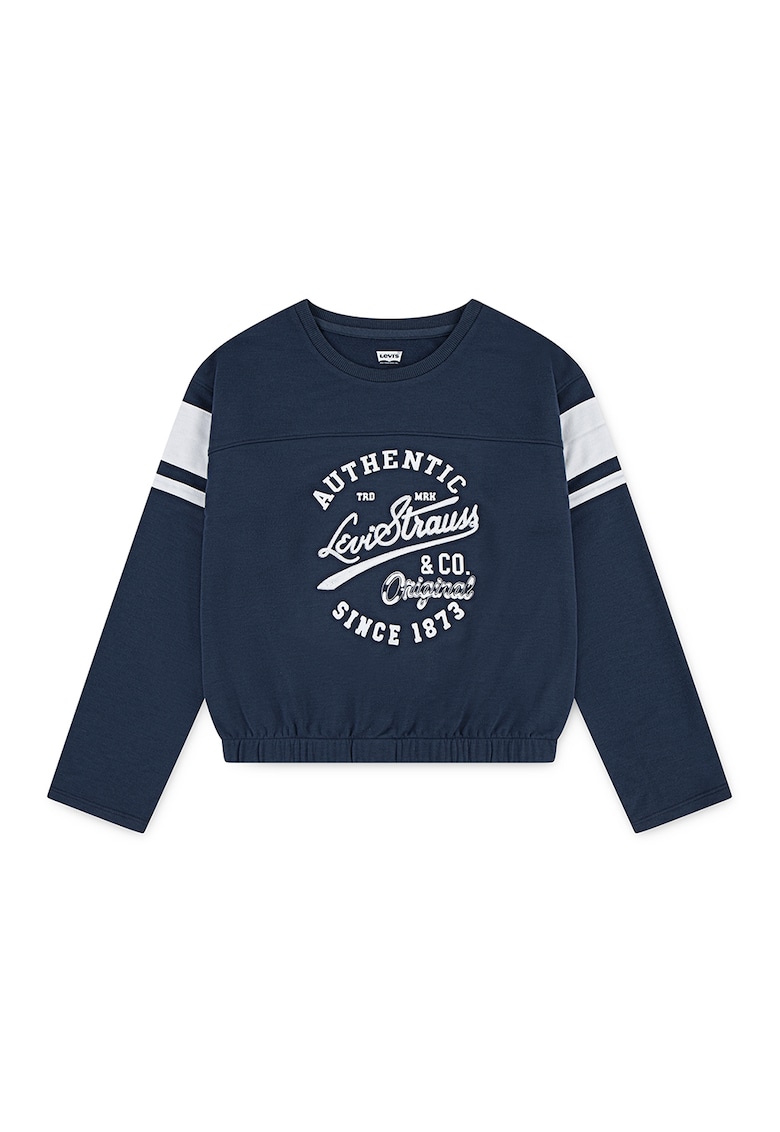 Oferte la Bluza cu decolteu rotund si imprimeu logo - Alb/Albastru inchis