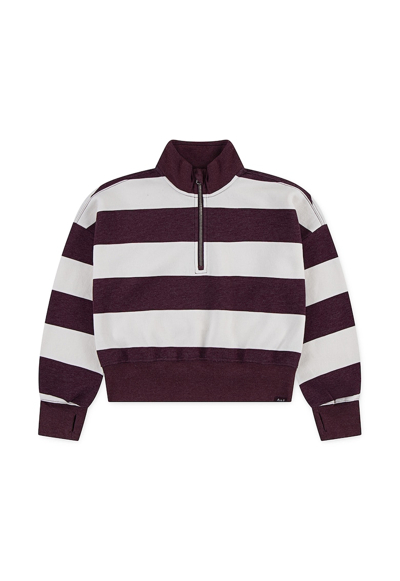 Bluza de trening in doua nuante si fenta cu fermoar - Alb fildes/Violet pruna