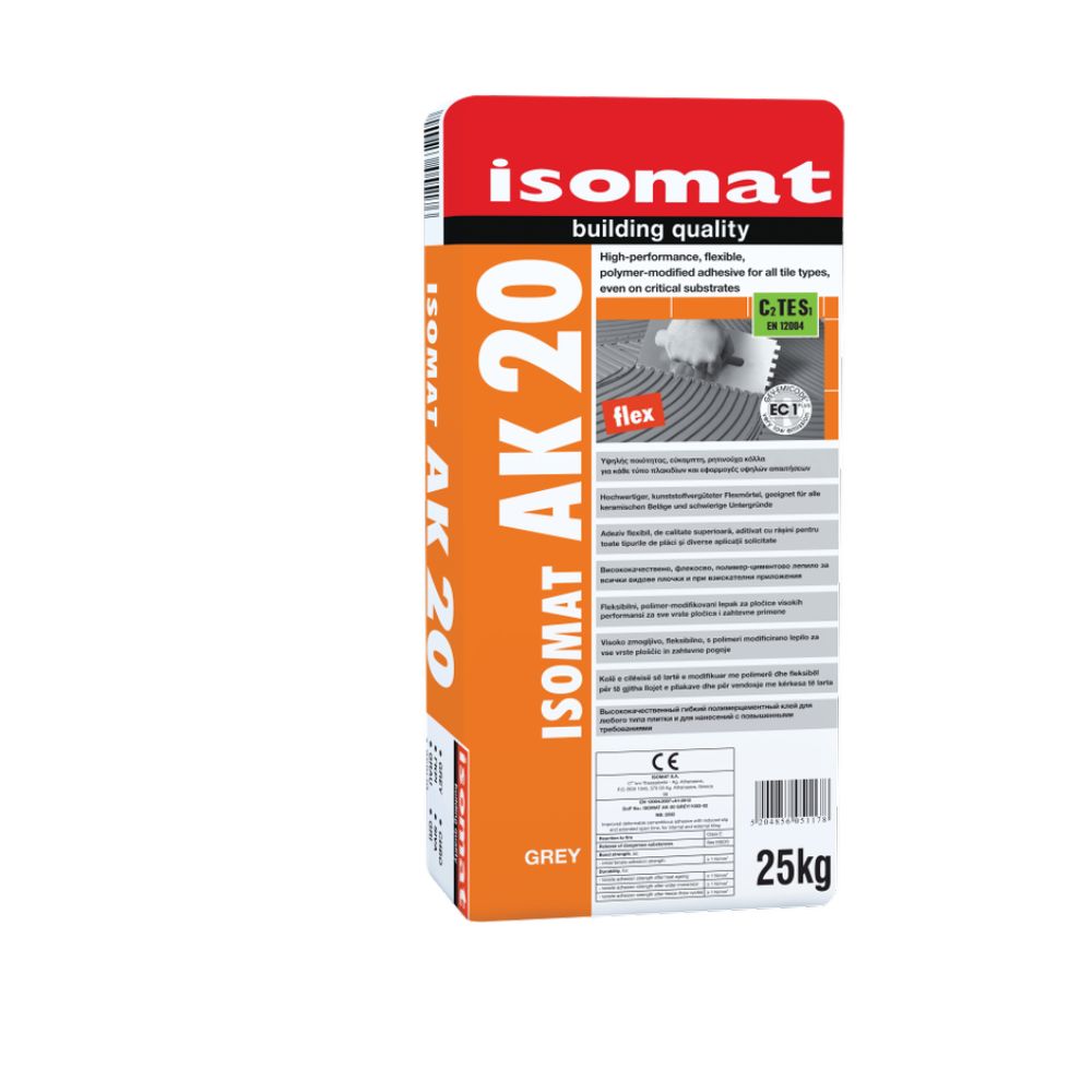 Adeziv flexibil pentru toate tipurile de placi ISOMAT AK 20, gri, interior/exterior, 25 Kg