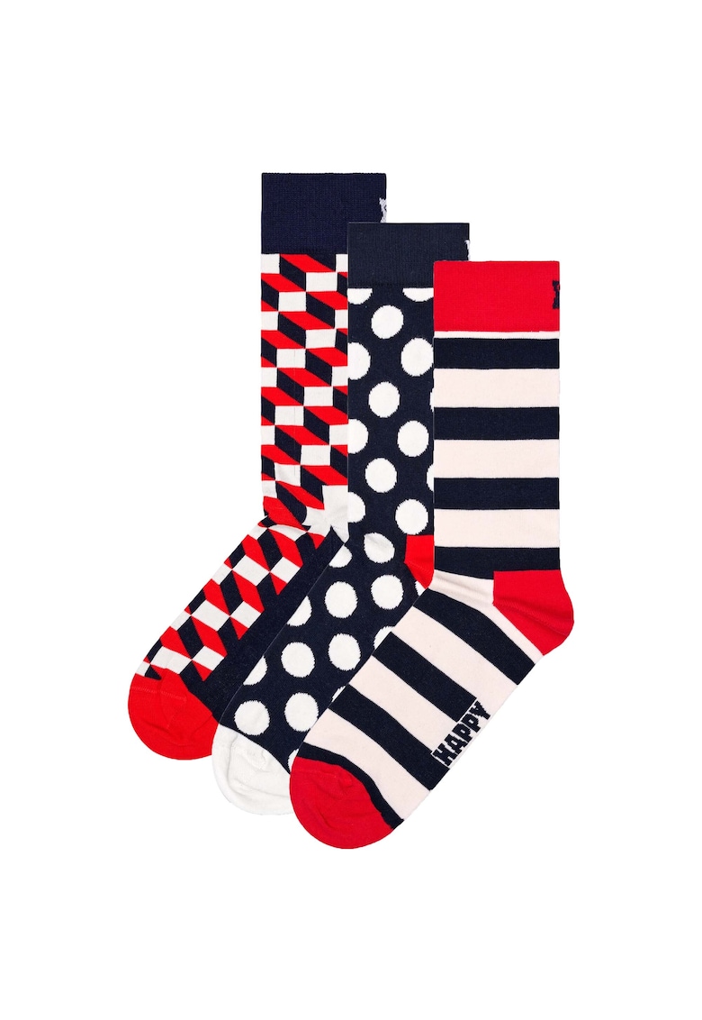 Set de 3 perechi de sosete lungi unisex - Rosu/Alb/Bleumarin