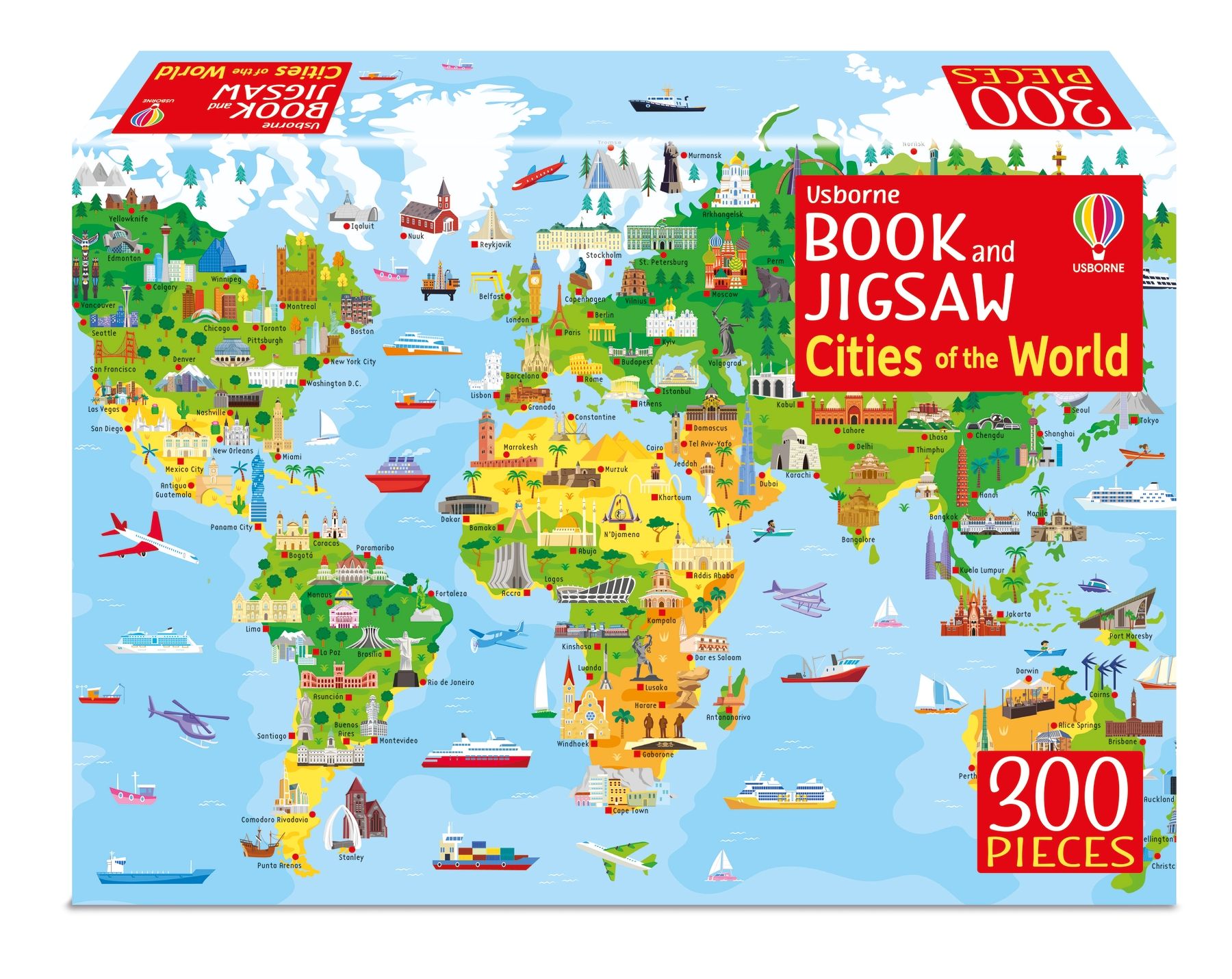 Set Puzzle 300 piese si Carte - Cities of the World