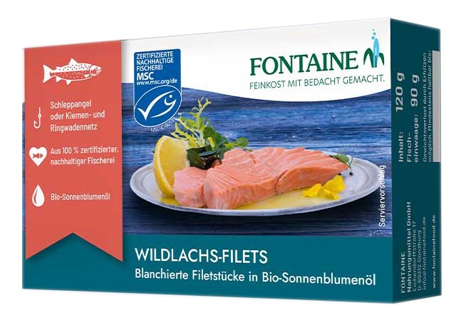 File de somon sălbatic în ulei bio de floarea soarelui, 125g Fontaine