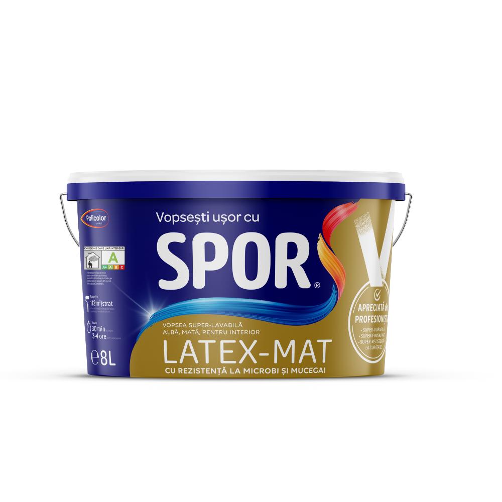 Vopsea super-lavabila interior Spor latex-mat, alb, 8 l