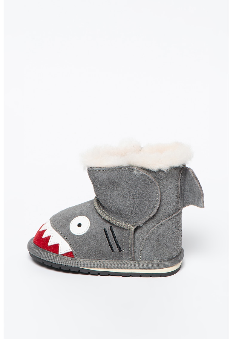 Ghete de iarna din piele intoarsa cu captuseala de lana si fara inchidere Shark Walker