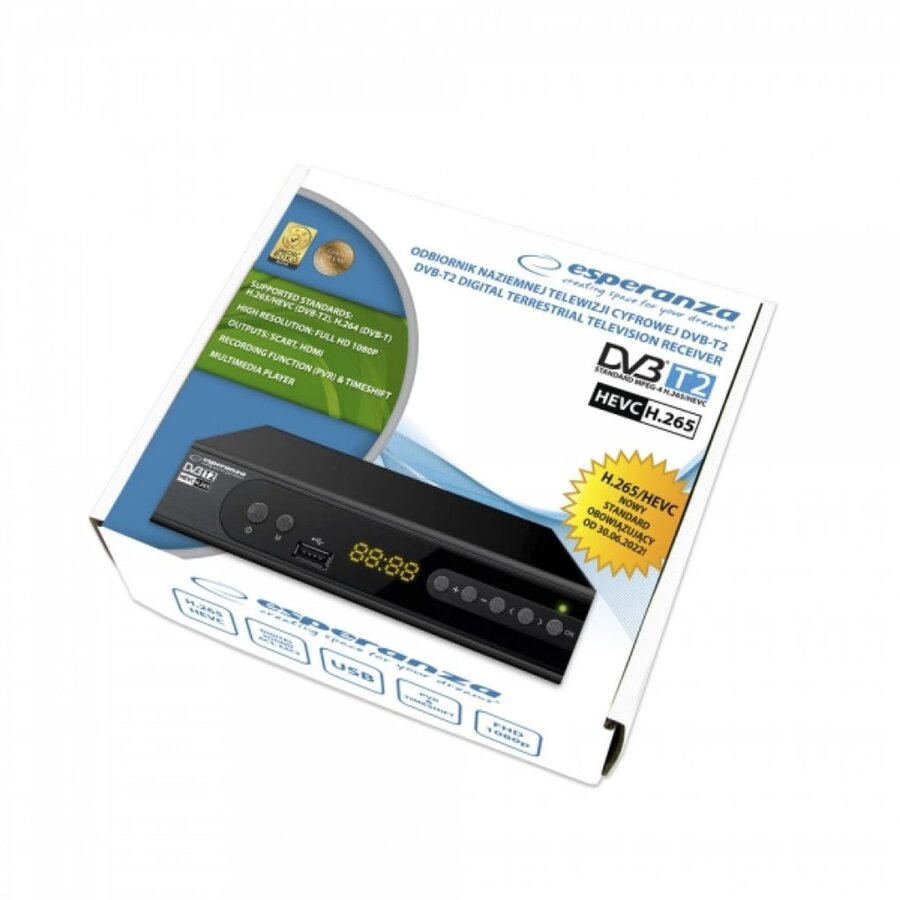 Tuner TV EV106R TDVB-T2 H.265/HEVC Negru