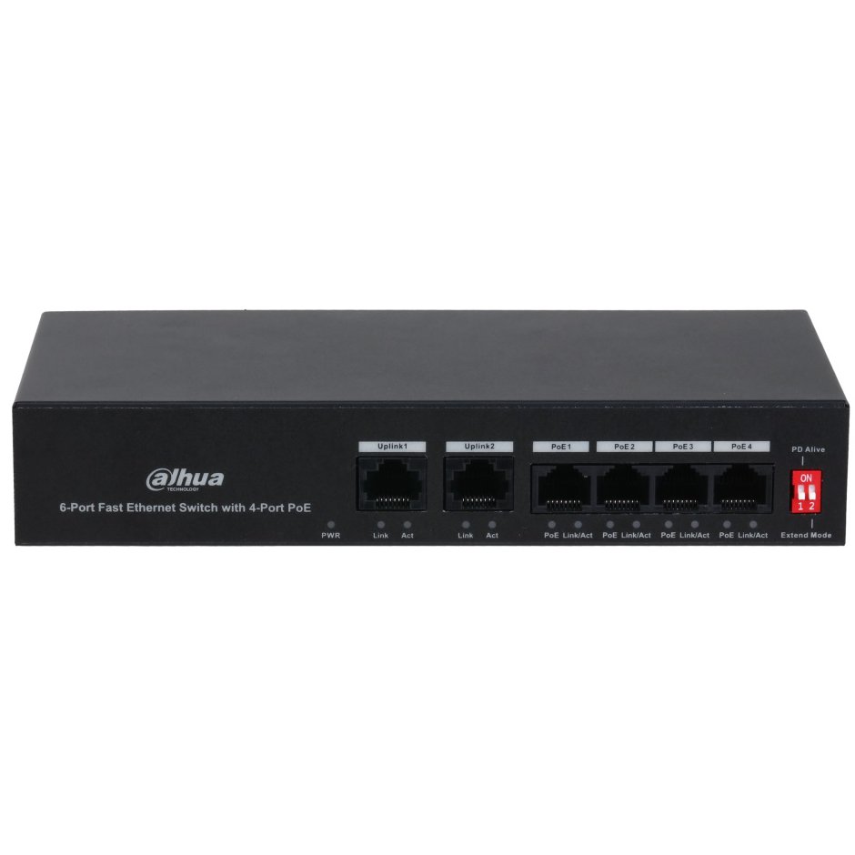 Switch 4 porturi PoE Eco Series Dahua PFS3006-4ET-36, 2 uplink, 4x PoE