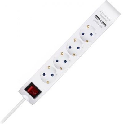 Prelungitor 5 cai cu intrerupator + 2USB 1.4M(3G1.5MM2) V-TAC SKU-8808