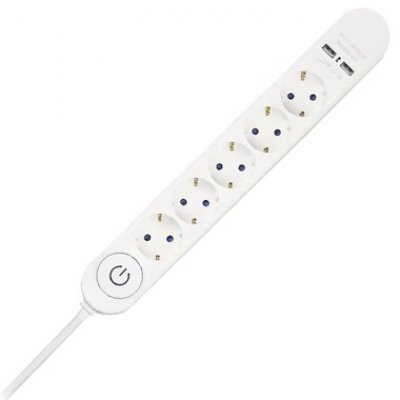Prelungitor 5 cai cu intrerupator + 2USB 3M(3G1.5MM2) V-TAC SKU-8807
