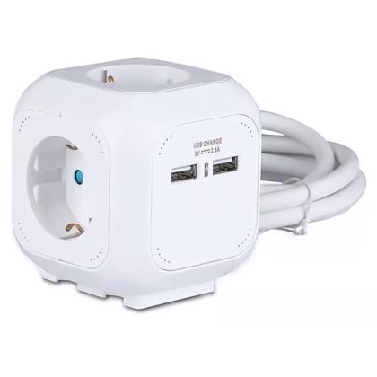 Prelungitor cubic 3X1.5MM 1.4M 4 cai 16A + 2 USB 2.1A V-TAC SKU-8800
